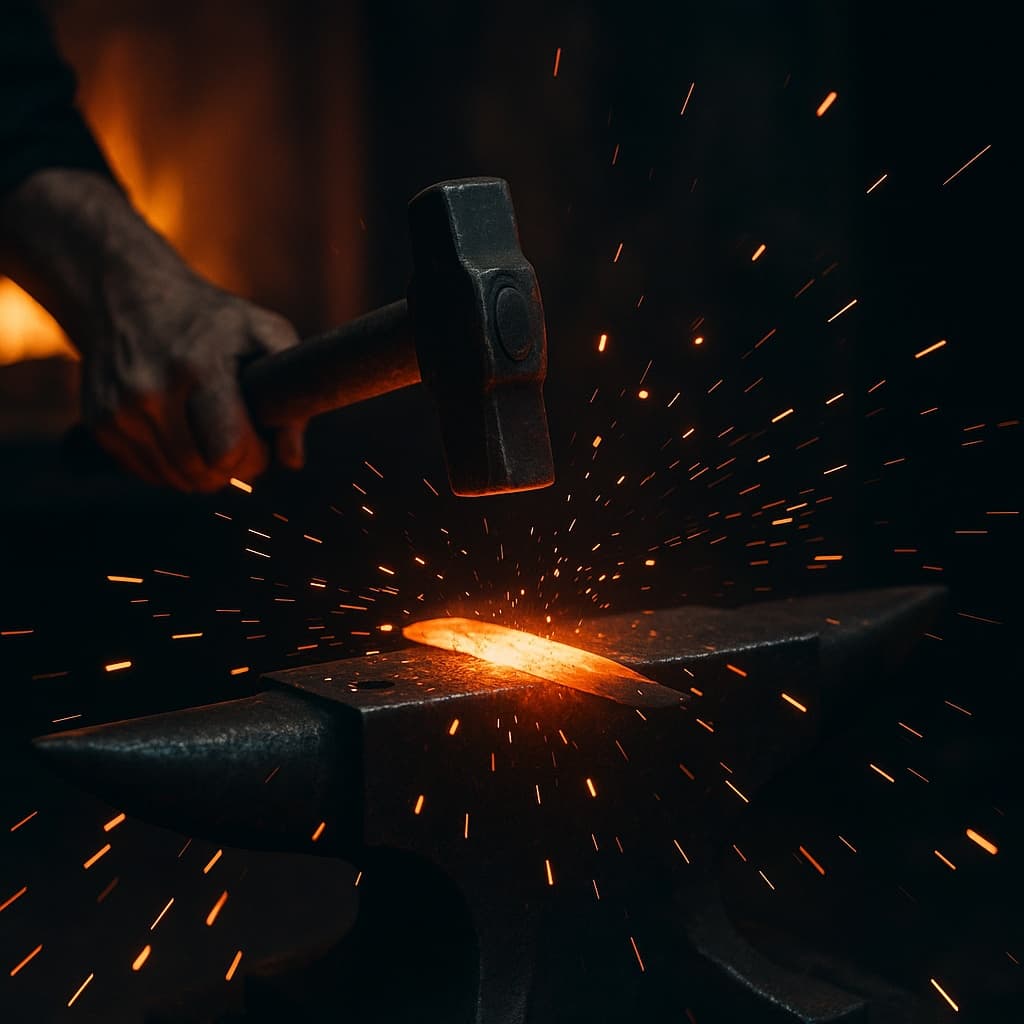 Sparks flying from a forge, representing ideas being shaped into real tools.